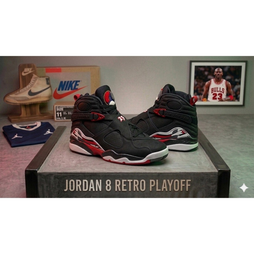 Air Jordan 8 Retro Playoff 305381-061 Black Red Mid 2013 Size 11 Preowned No Box